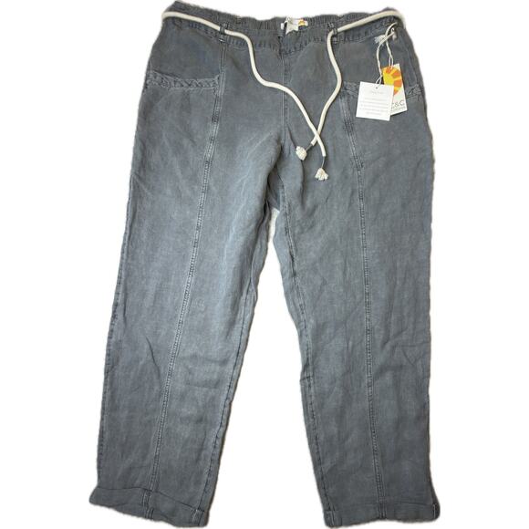 C&C California Gray Linen Cropped Pants Rope Belt Women’s Size XL Casual Boho - Picture 1 of 9